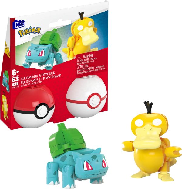 MATTEL(Mega) – BULBASAUR & PSYDUCK (In 2 Pokeballs) Costruzioni in box (14×16 cm)…x3